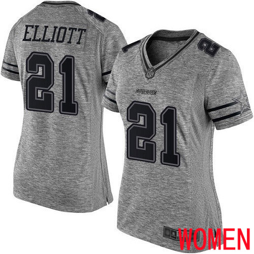 Women Dallas Cowboys Limited Gray Ezekiel Elliott #21 Gridiron NFL Jersey